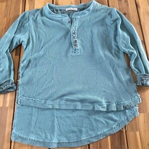 Free People Womens Paisley Lined Blue‎ Thick Distressed Henley Thermal Size XS